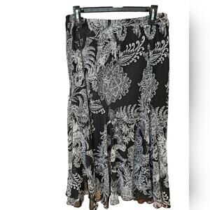 Sheer Lined Midi Paisley Skirt Black size L